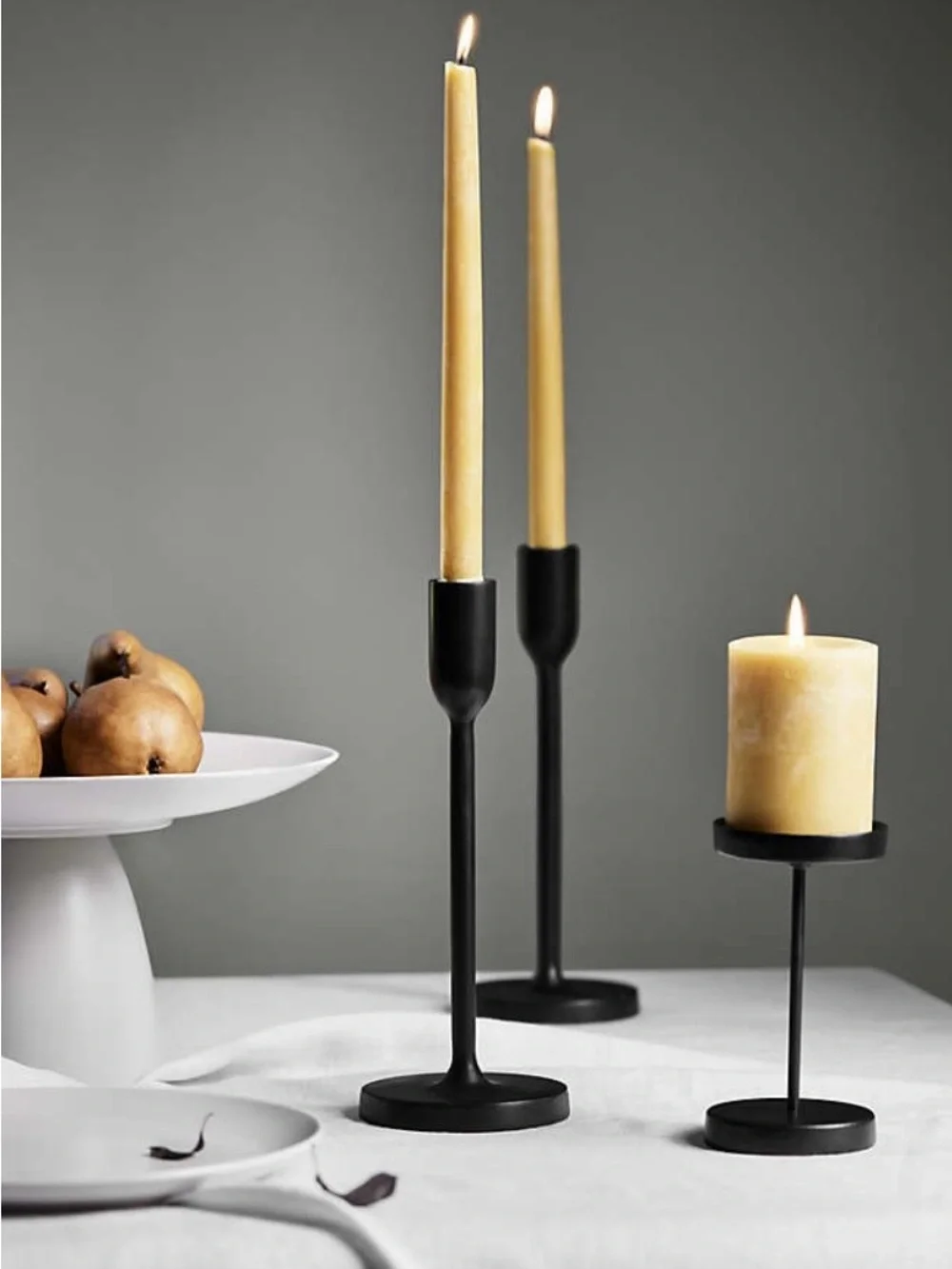 Crate and Barrel Megs Medium Black Taper Candle Holder 11